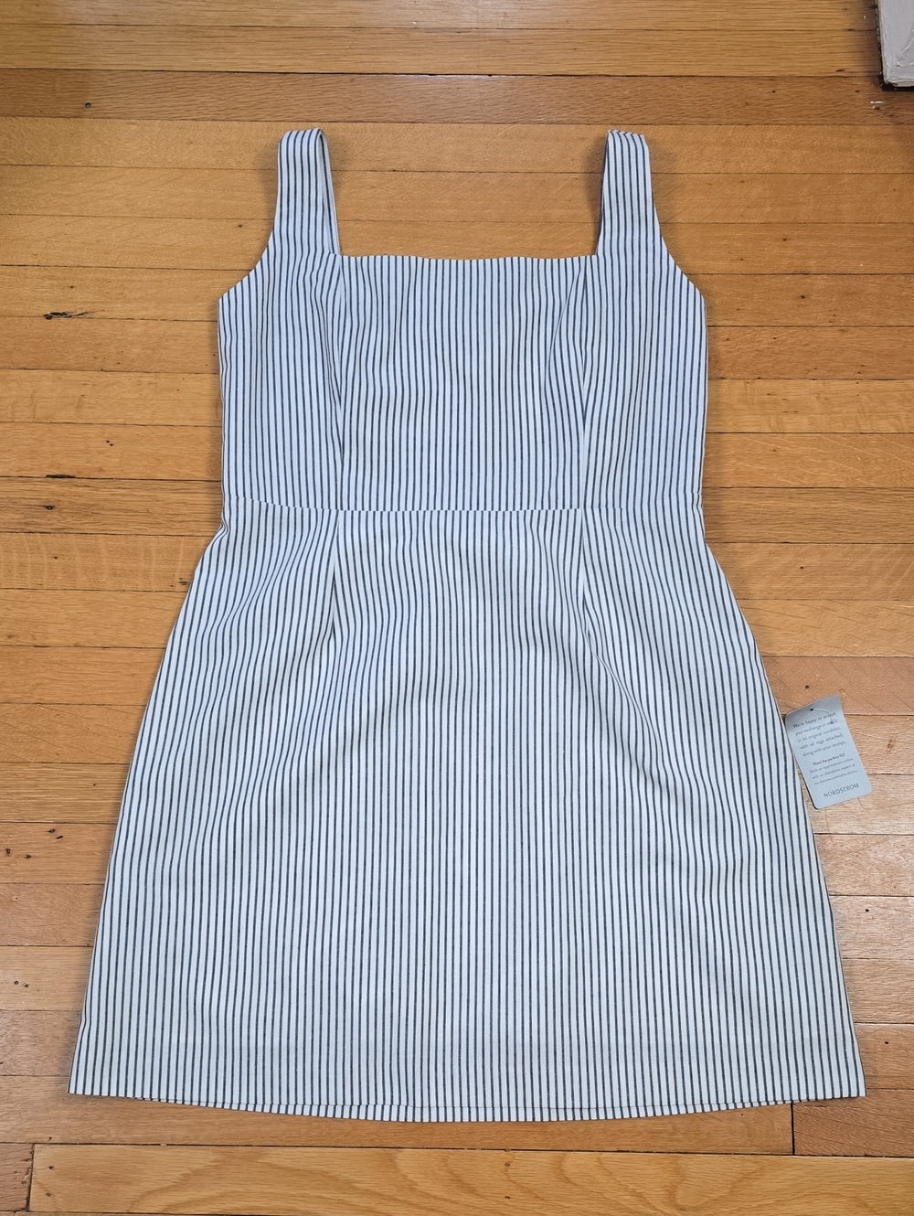 NWT, Charles Henry, Striped Smocked Mini Dress White Gray Women's XL